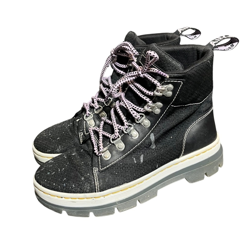 Dr Martens Combs W‎ Boot Womens 7 Black Canvas Leather Combat Lace Up Boots